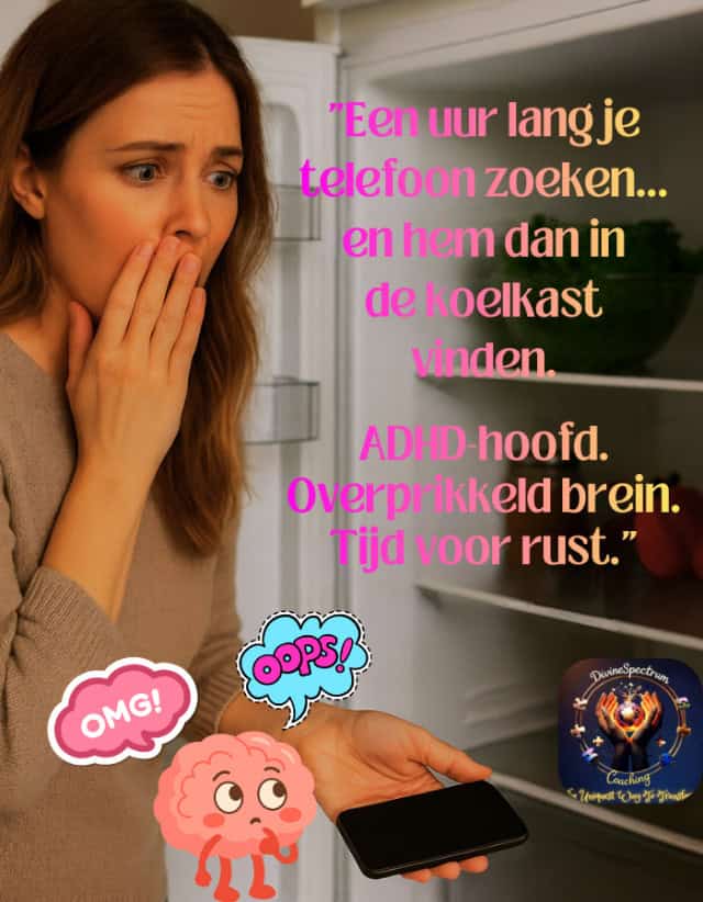 ADHD overprikkeld brein vrouw bij koelkast 