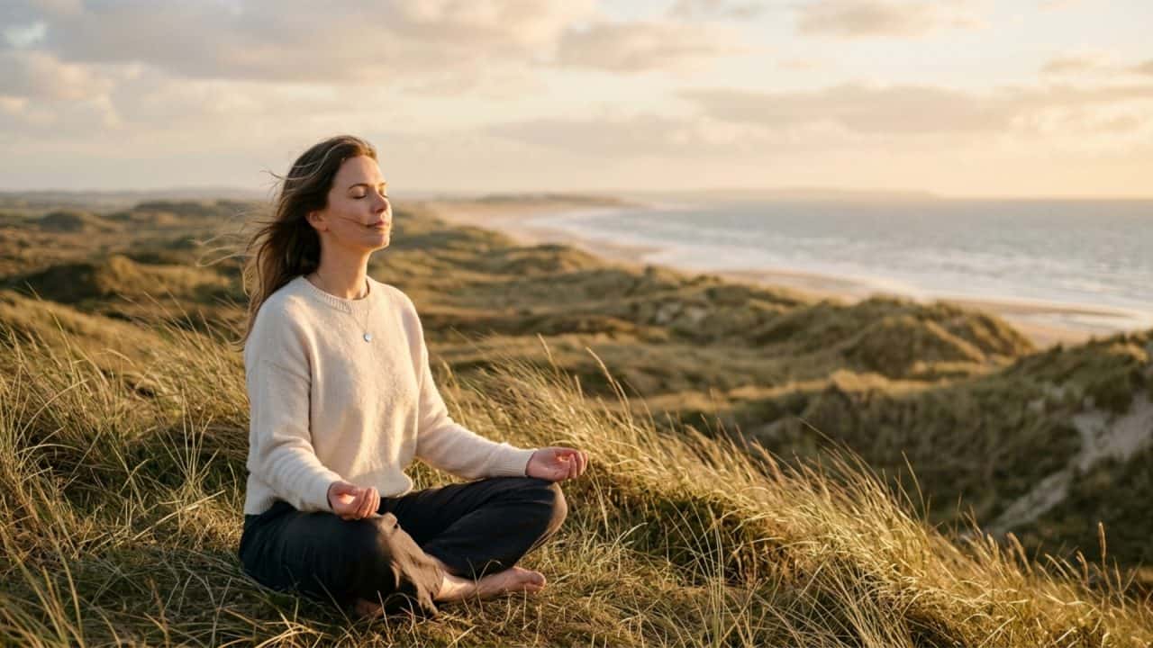 Persoon mediterend in de natuur om intuïtie te versterken