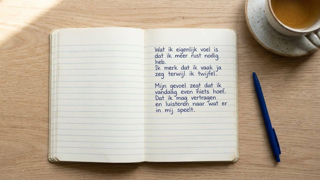 Notitieboek met intuïtief schrijven oefening om gevoel te verkennen