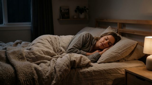 persoon ligt ontspannen in bed en bereidt zich voor op een goede nachtrust