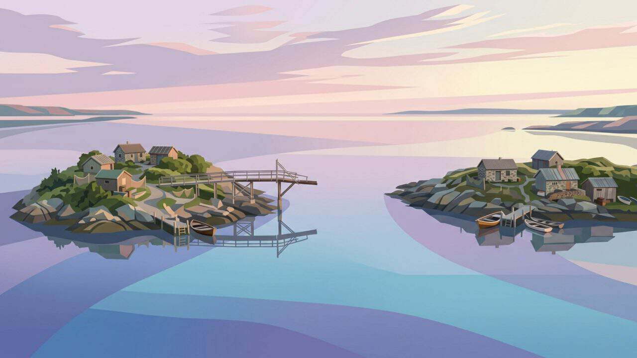 Twee eilanden met een incomplete brug ertussen als symbool voor afstand in familiebanden