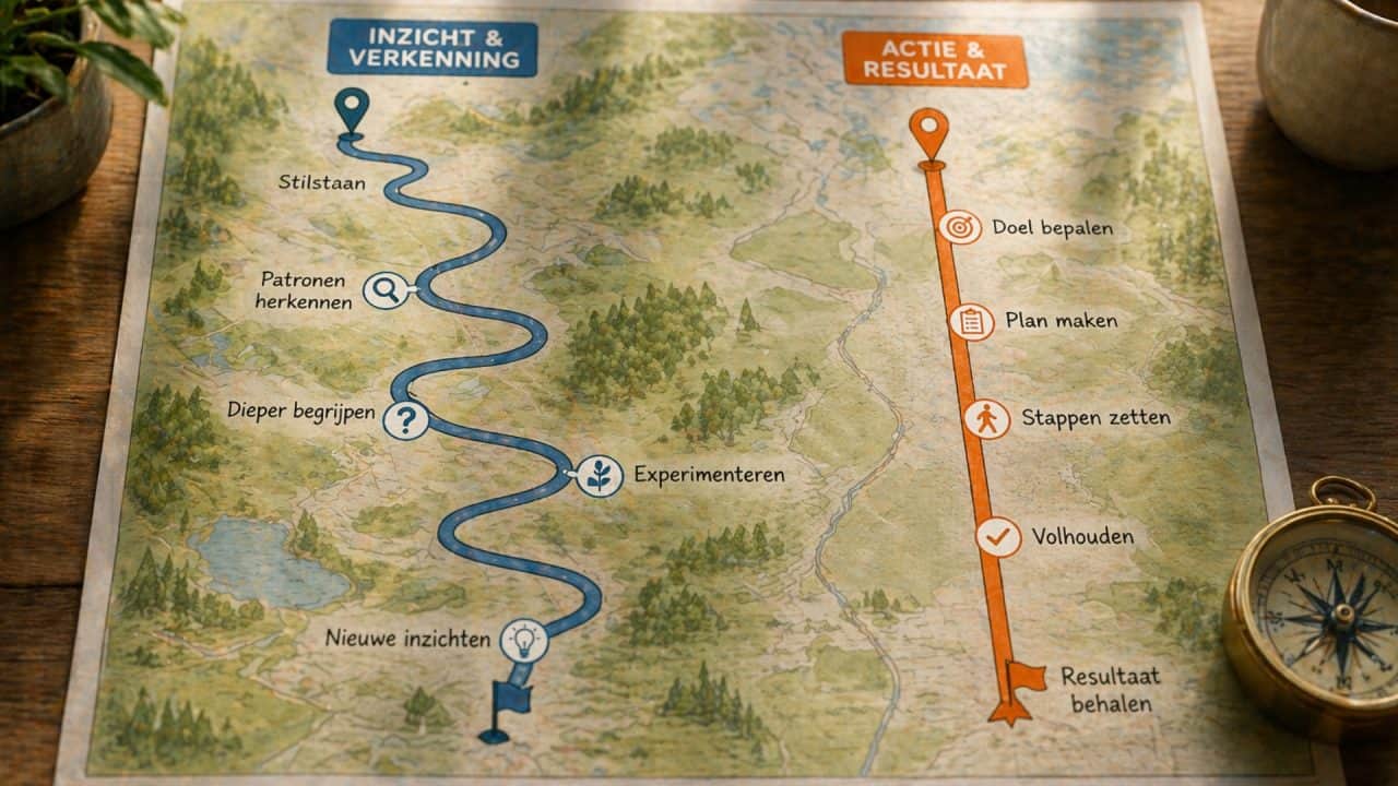 Twee routes op een kaart: kronkelend voor inzicht en recht voor actie bij keuze tussen gezondheidscoach en leefstijlcoach