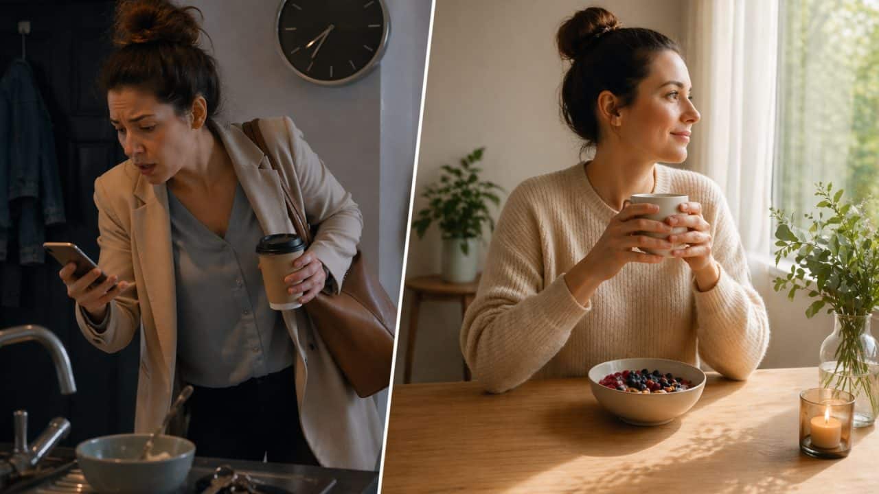 Verschil tussen gehaaste en rustige ochtendroutine als metafoor voor gezondheidscoach vs leefstijlcoach