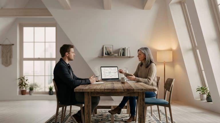 Human Design reading bij een coach in gesprek met cliënt aan tafel