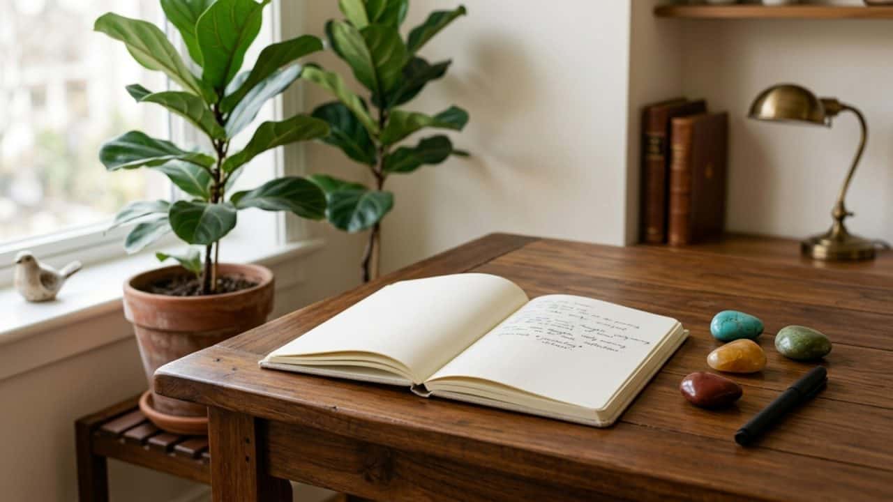 open notitieboek met reflectie over vermoeidheid en energiebalans